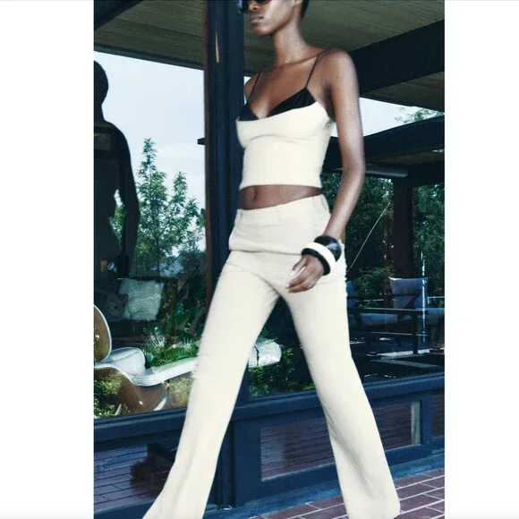 BLOGGER'S FAVE! Zara 2 Piece Flared Pants And Matching Tank Top Set Khaki NWT - Picture 8 of 14